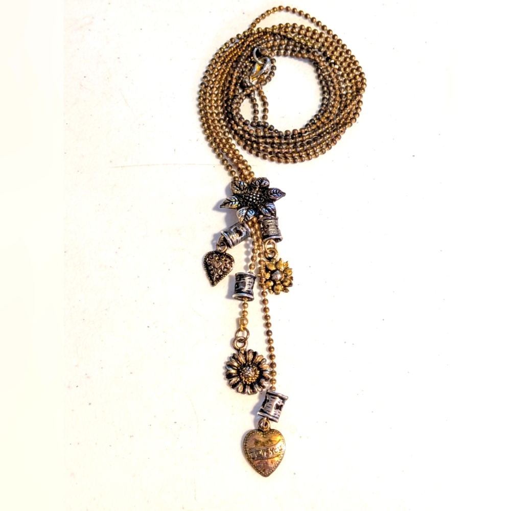 Bolero Charm Necklace Boho Festival Bronze Mixed Metal Long 18" Mixed Metals